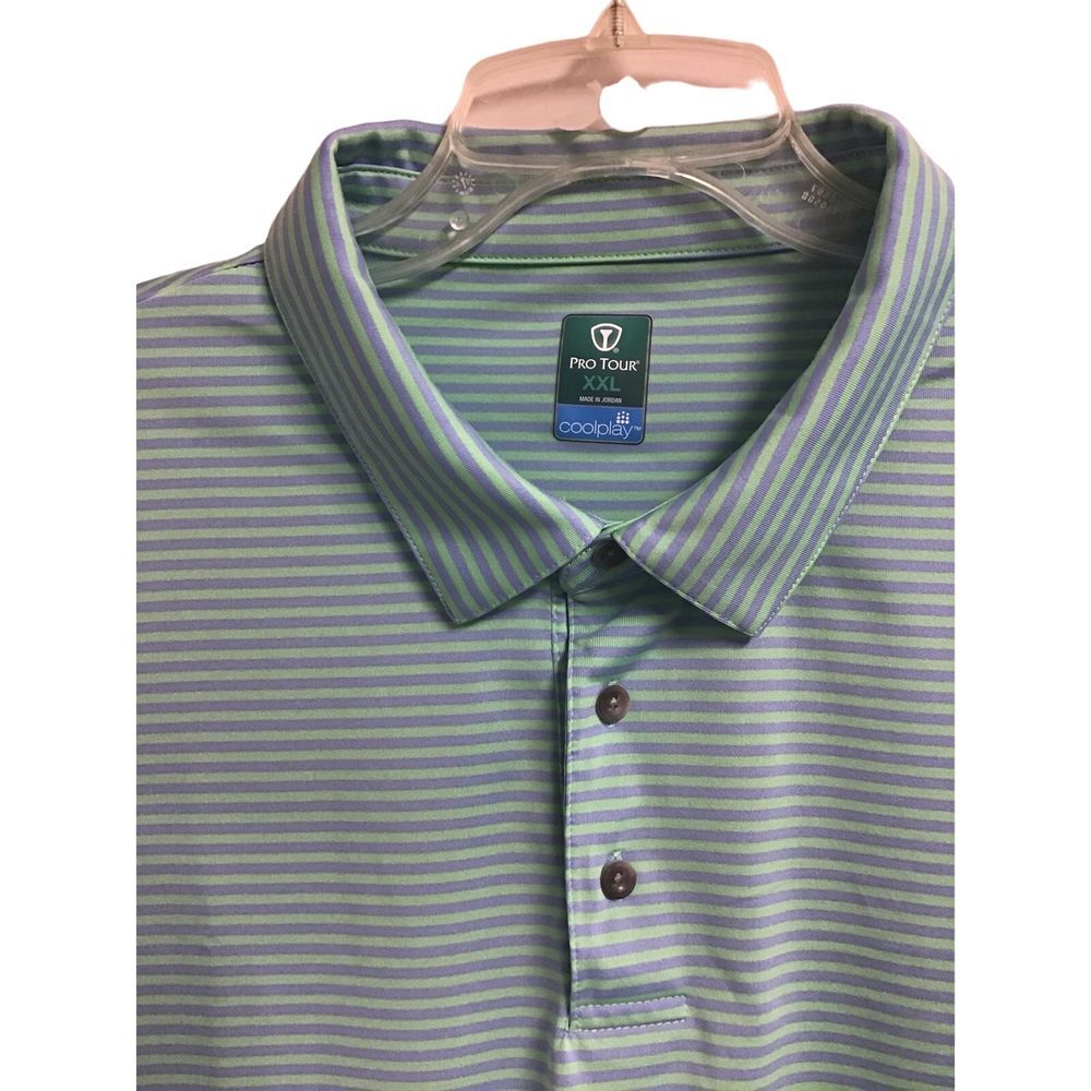 Pro Tour Blue and Green Striped Golf Polo Men's Size 2XL Short Sleeve - Picture 3 of 5